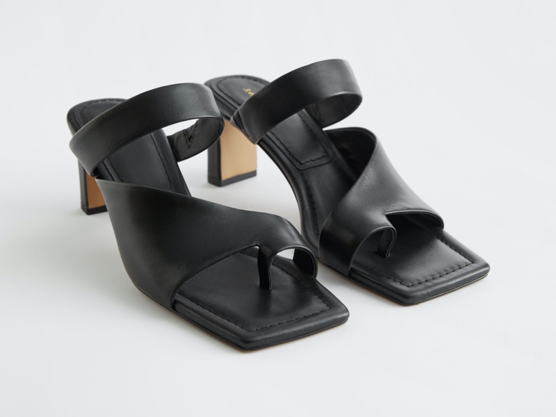 & Other Stories Square Toe Heeled Leather Sandals $129