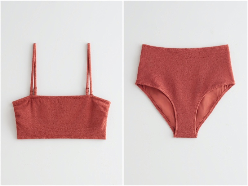 & Other Stories Textured Bandeau Bikini Top $29 & High Waist Bikini Briefs in Dark Orange $29
