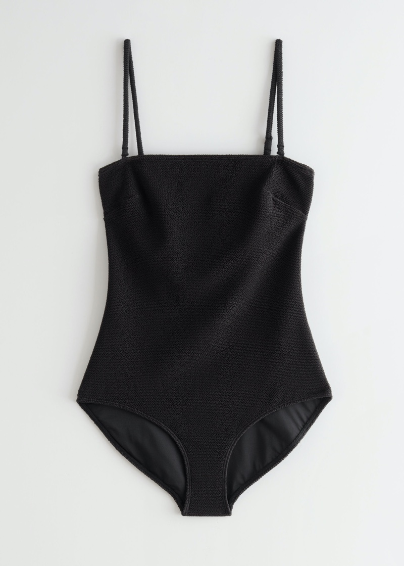 & Other Stories Textured Bandeau Swimsuit in Black $59