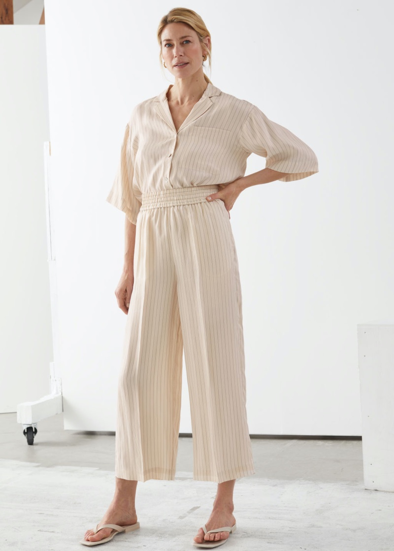 & Other Stories Wide Leg Cupro Blend Cropped Trousers in Beige $89