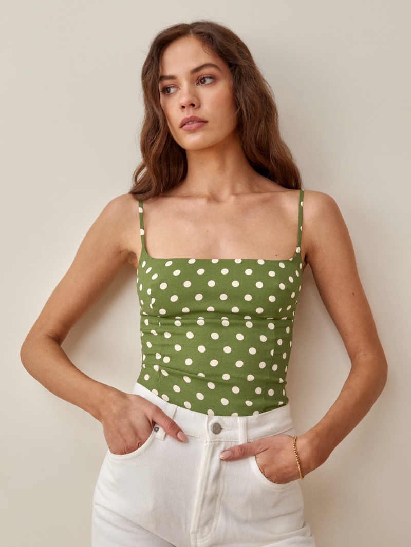 Reformation Grace Top in Edamame $98