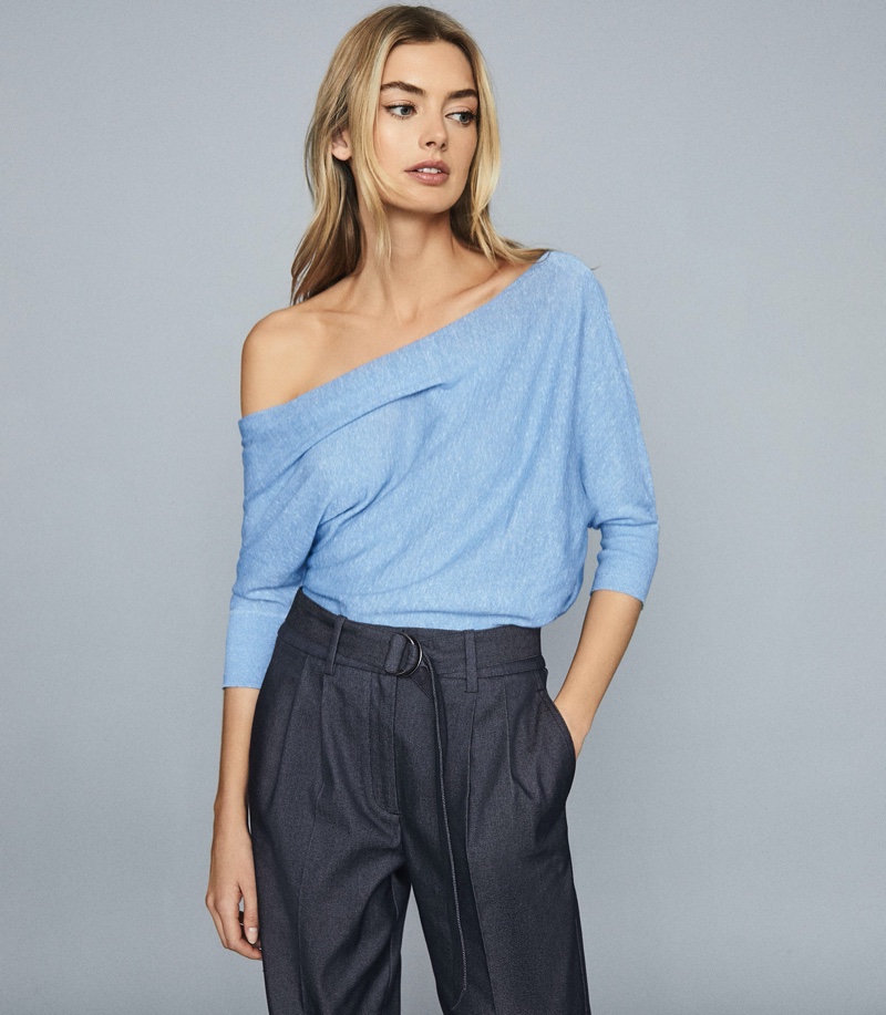 Reiss Flo Linen Cotton Blend Asymmetric Top in Blue $220