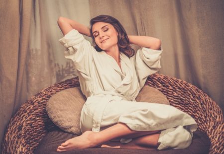 How to Reduce Stress in Your Life Smiling Woman Robe Relaxed Happy