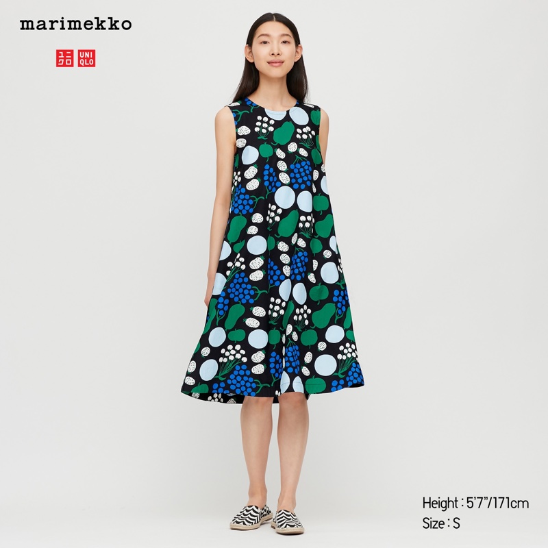 Uniqlo x Marimekko Cotton A-Line Sleeveless Dress in Black $49.90