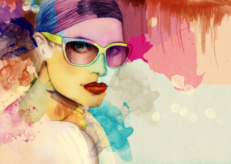 Watercolor Model Fashion Sunglasses Illustration