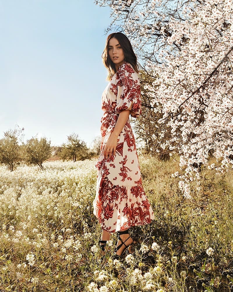 Wearing bold prints, Ana de Armas poses for El Corte Ingles spring-summer 2020 campaign.