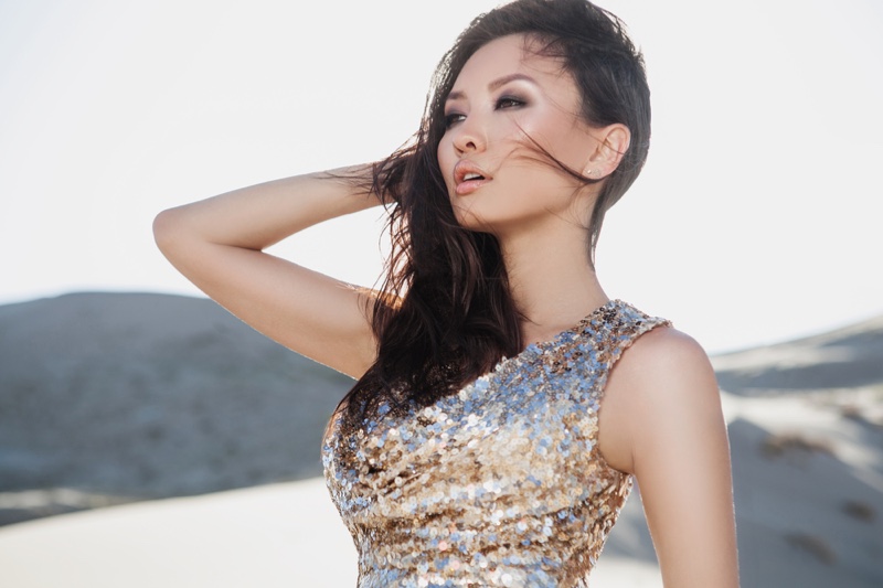 Asian Model Glam Sequin Look