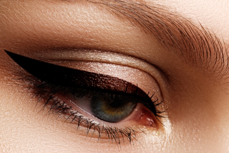 Closeup Eyeliner Winged Look Metallic Eyeshadow