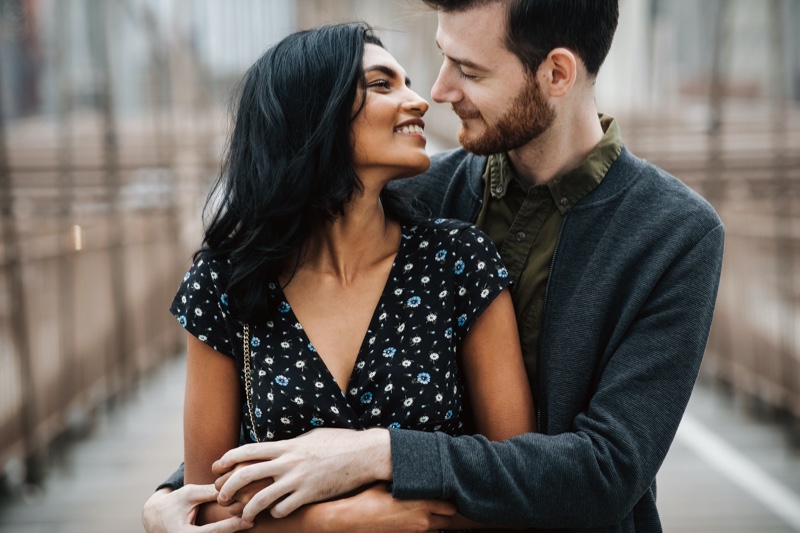 Couple Indian Woman White Man Embracing Hugging