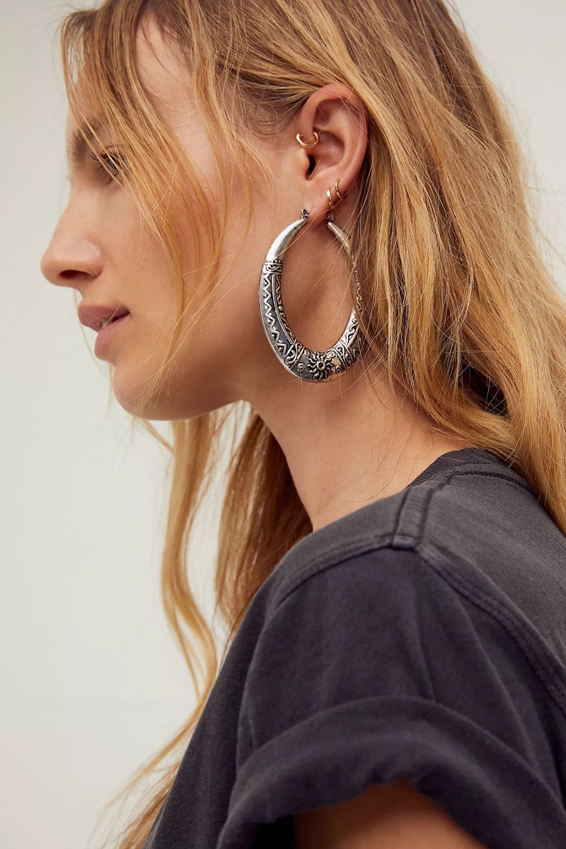 Free People Just Like Art Hoop Earrings in Silver $30