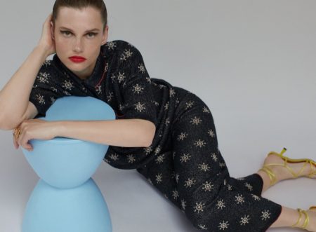 Giedre Dukauskaite Gets Chic in Zara's Latest Designs Zara Printed Pocket Sweater and Printed Knit Pants.