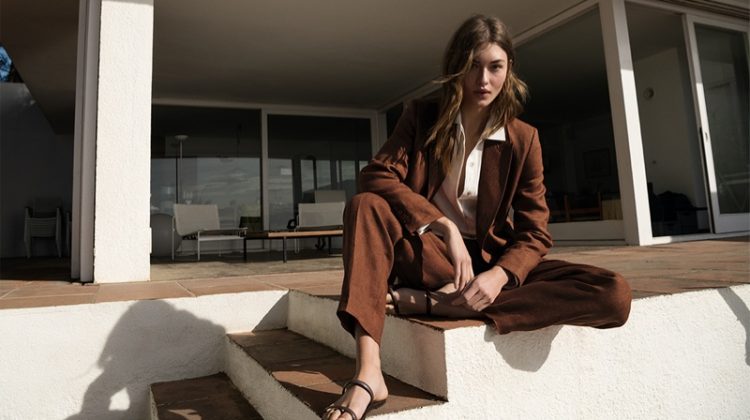 Suiting up, Grace Elizabeth poses in Massimo Dutti Waiting for You editorial.