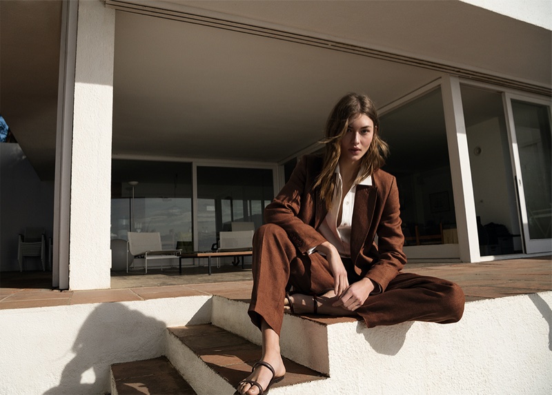 Suiting up, Grace Elizabeth poses in Massimo Dutti Waiting for You editorial.