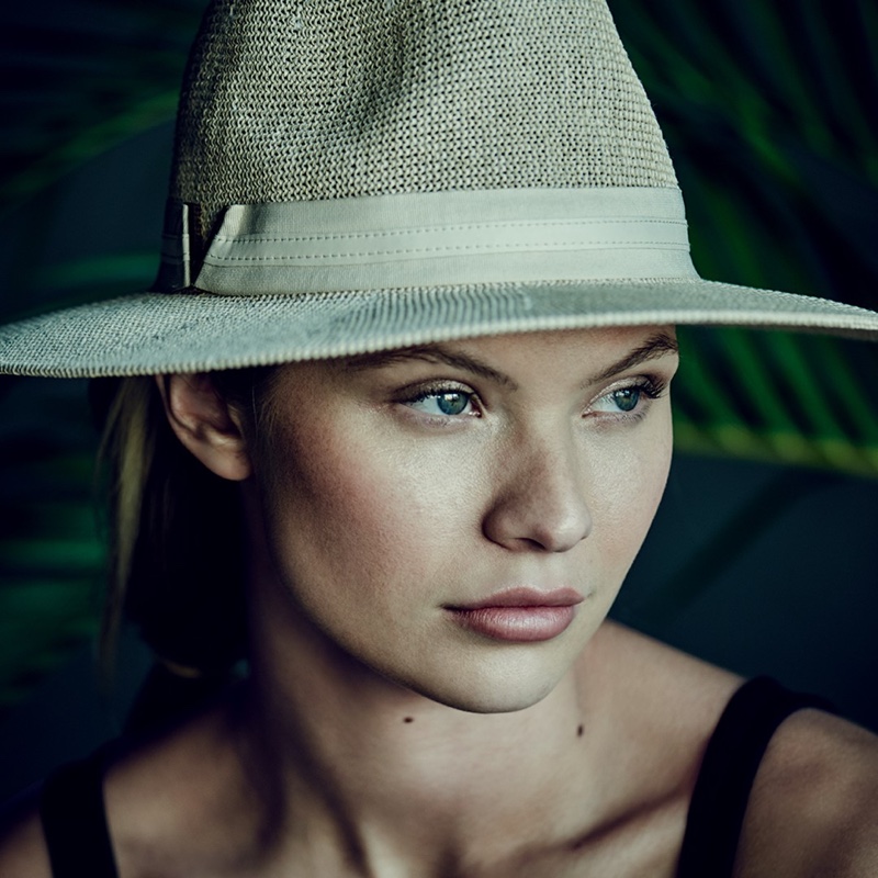 Wearing a hat, Josie Canseco fronts Vince Camuto spring-summer 2020 campaign.