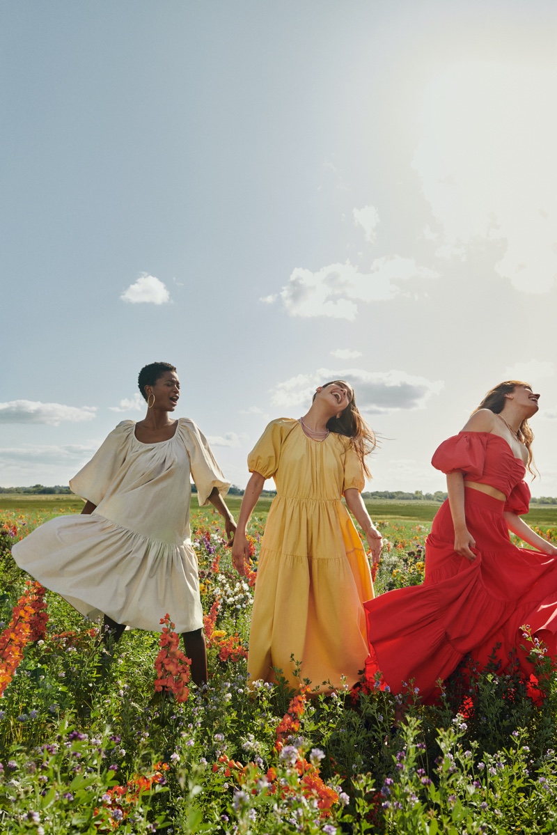 Colorful dresses stand out in Mango Life in Bloom summer 2020 campaign.