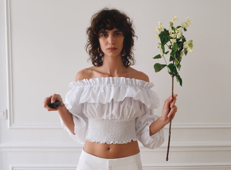 Mica Arganaraz poses at home in Zara's summer 2020 styles.