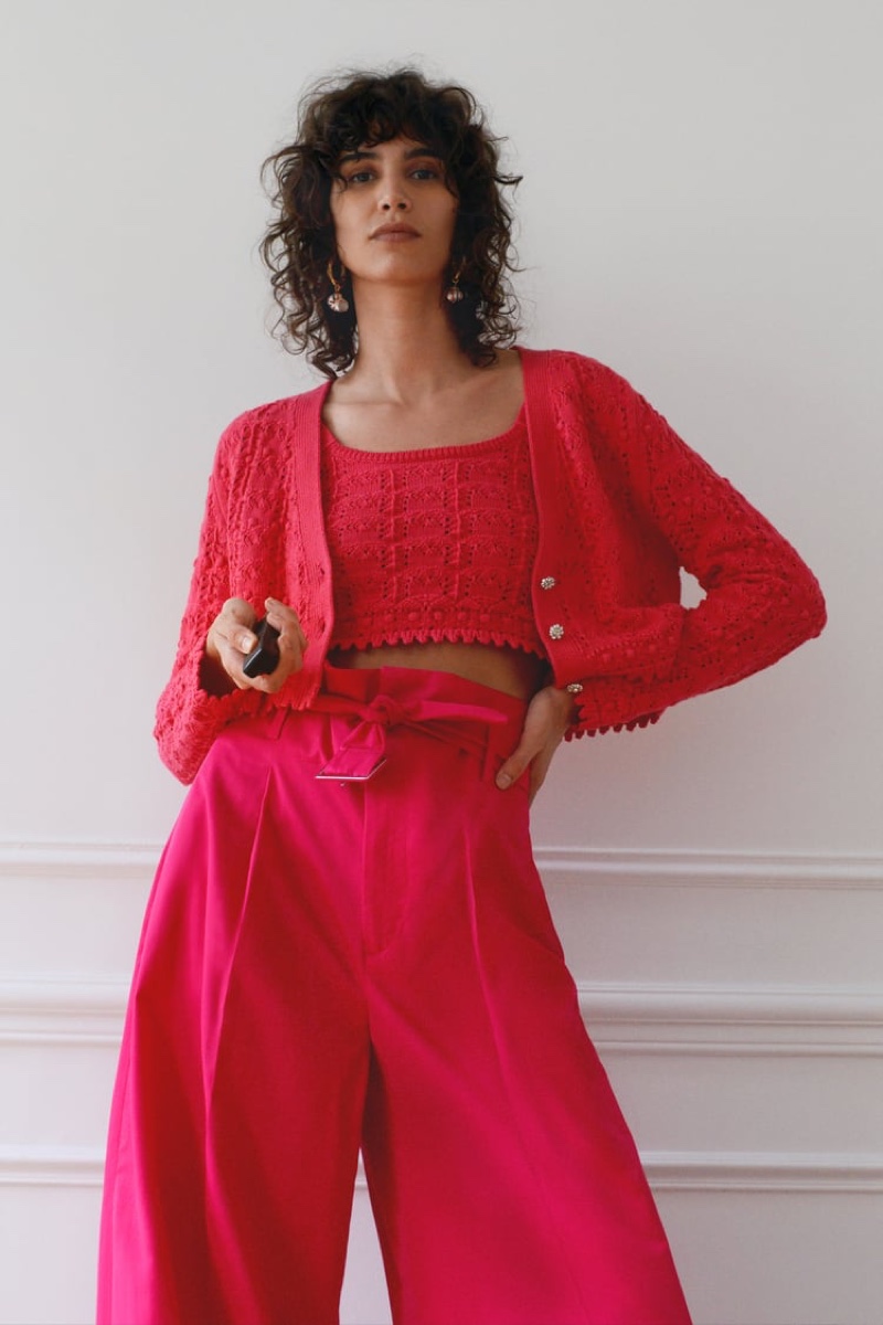 Rocking a red-hot look, Mica Arganaraz tries on Zara designs.