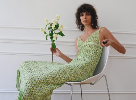 Mica Arganaraz Models Zara's Vibrant Summer Looks Mica Arganaraz poses in Zara knit flapper dress.