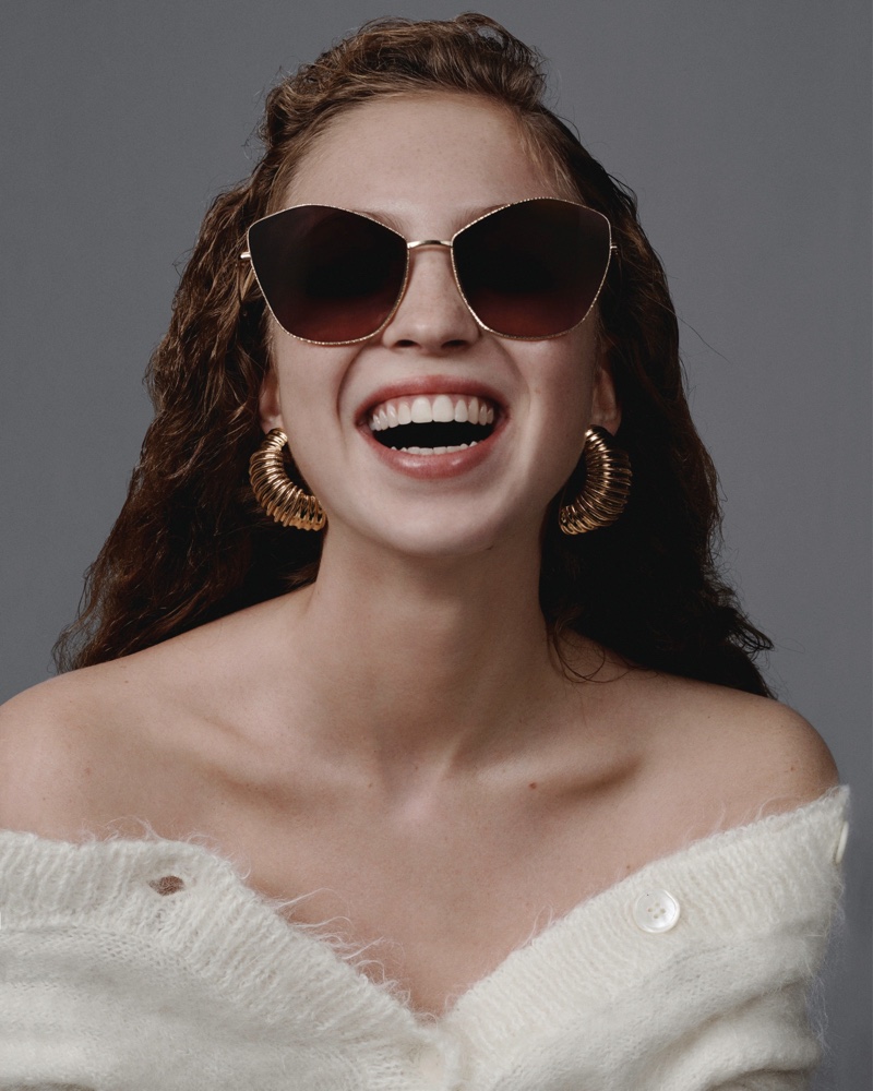 Lila Moss is all smiles in Miu Miu eyewear spring-summer 2020 campaign.