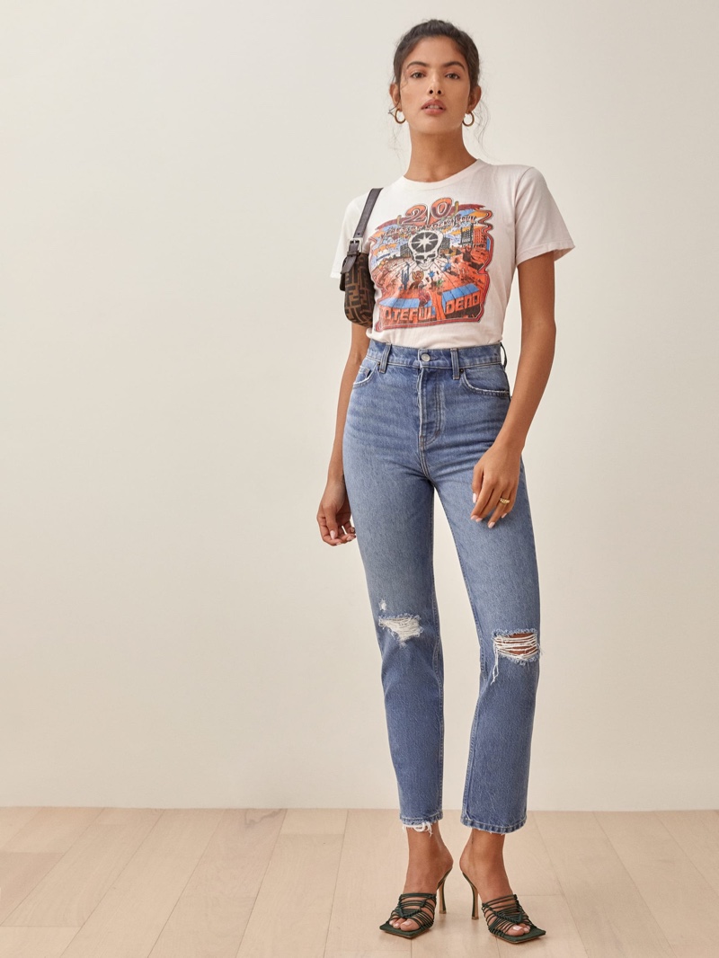Reformation Cynthia High Rise Straight Jeans in Shasta Destroyed $89.60 (previously $128)
