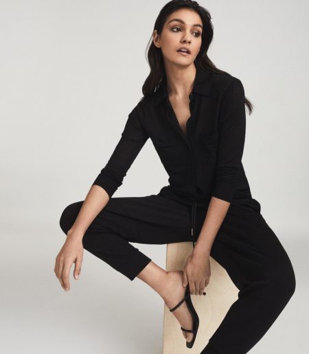 Casual Style Has Never Looked Better Thanks to Reiss Reiss Nancy Twin Pocket Jersey Shirt in Black $180