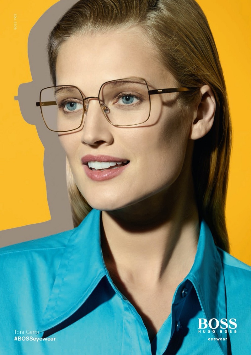 Model Toni Garrn flashes a smile in BOSS Eyewear spring-summer 2020 campaign.