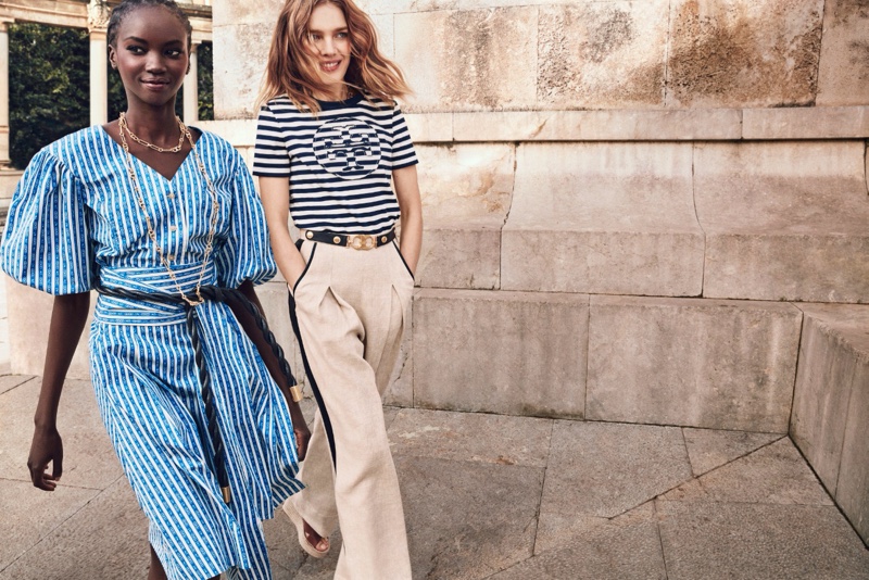 Models Anok Yai and Natalia Vodianova fronts Tory Burch spring-summer 2020 campaign.