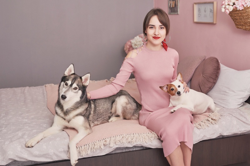 Woman Bedroom Dogs Pink Dress Home Decor