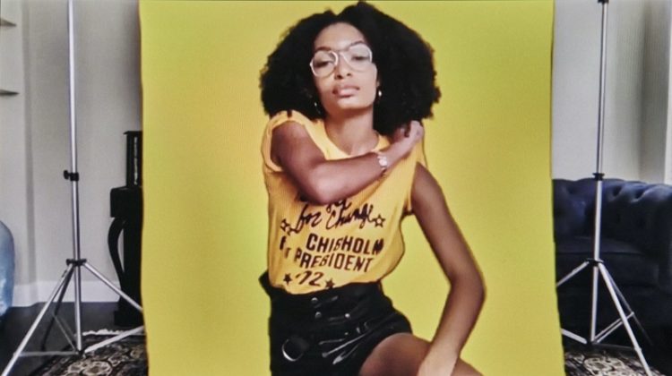 Wearing glasses, Yara Shahidi poses on Zoom. Photo: Mary Rozzi for The September Issues