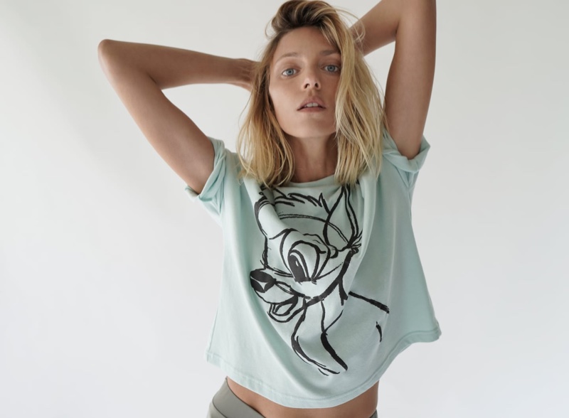 Model Anja Rubik poses in Zara Bambi t-shirt.