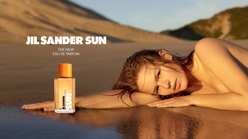 Model Anna Ewers fronts Jil Sander Sun fragrance campaign.