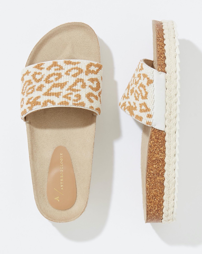 Anthropologie Yara Beaded Slide Sandals in Neutral Leopard $120