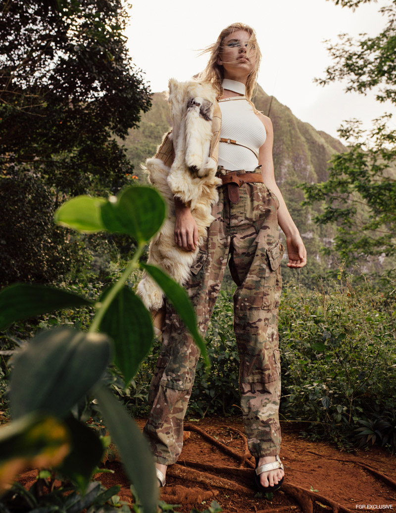 Cream Top Ramy Brook, Pants Army Vintage, Belts stylist’s own, Fur Jacket vintage and Shoes Teva. Photo: IJfke Ridgley