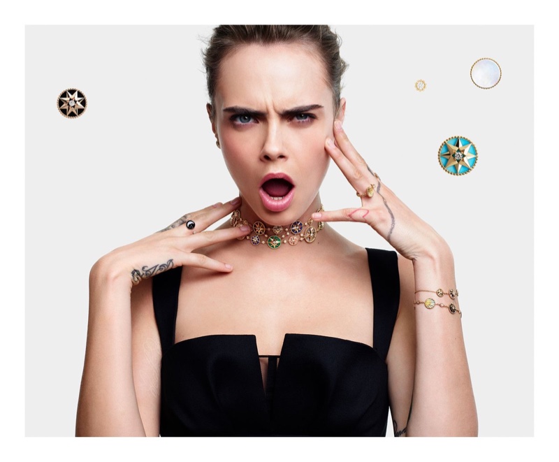 Cara Delevingne stars in Dior Lucky Charms 2020 jewelry campaign.