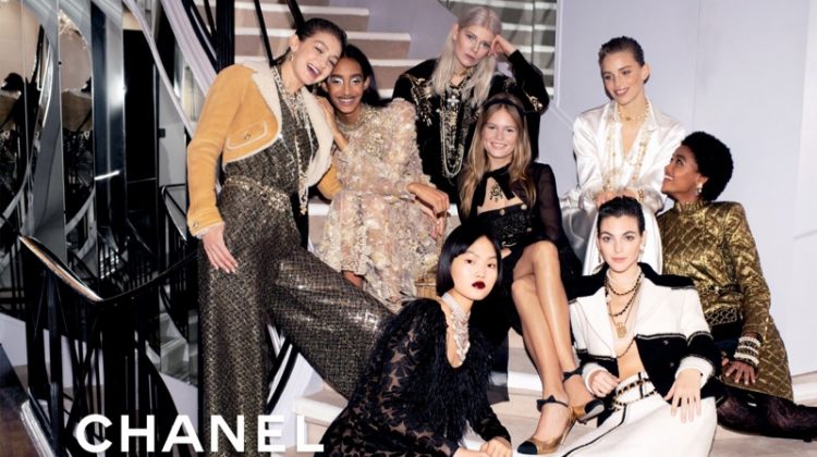 Gigi Hadid, Mona Tougaard, Ola Rudnicka, Anna Ewers, Rebecca Leigh Longendyke, Pan Haowen, and Blesyna Minher star in Chanel pre-fall 2020 campaign.