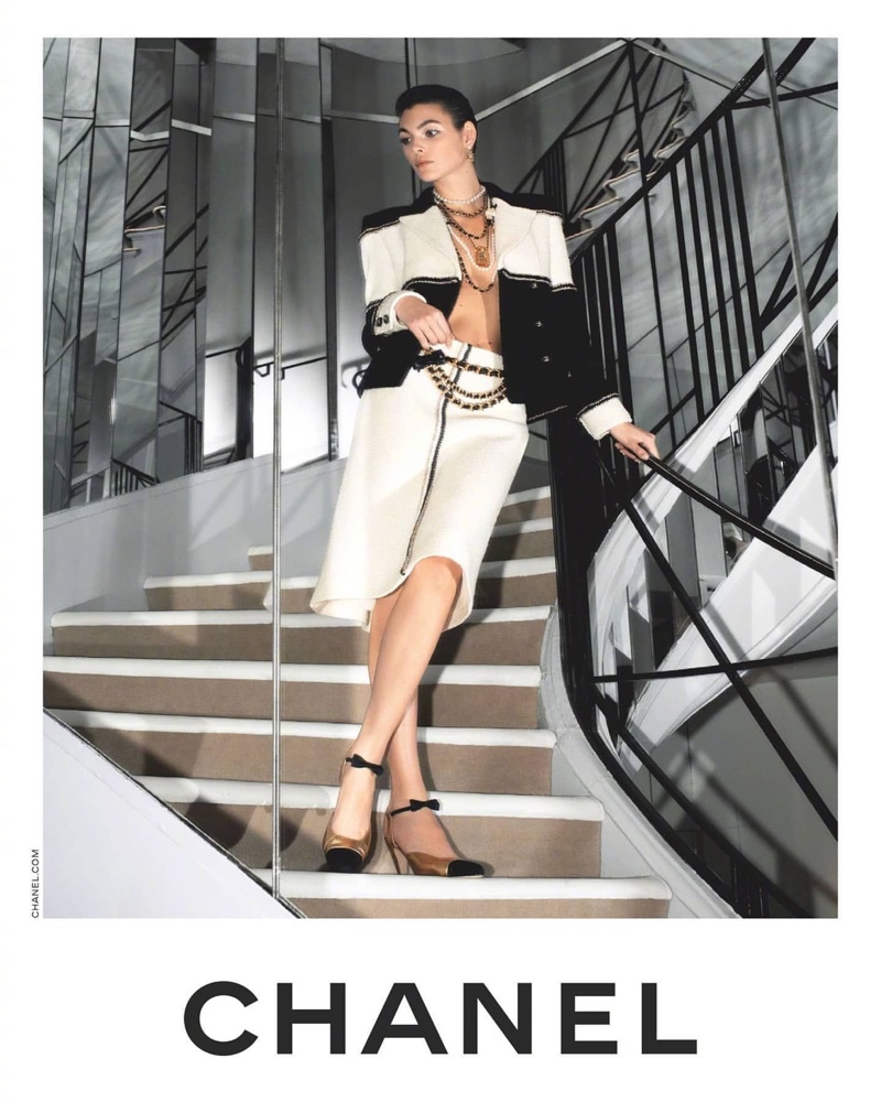 Model Vittoria Ceretti poses for Chanel pre-fall 2020 campaign.