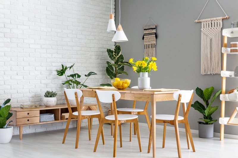 Dining Table Lemon Bowl Chairs Flowers Plants