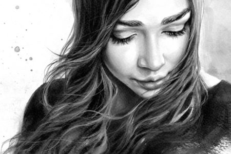 Girlfriends Love Receiving Photos Turned Into Canvas Paintings! Illustration Painting Black & White Closeup Woman Long Dark Hair