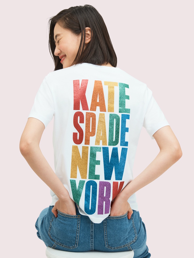 Kate Spade Rainbow Glitter Logo Tee $78