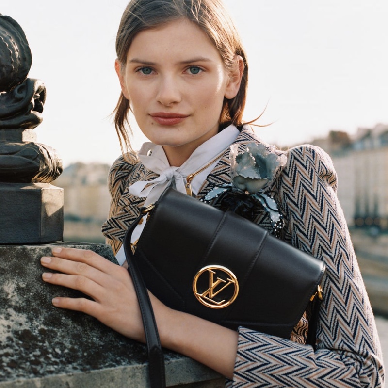 Signe Veiteberg poses in Louis Vuitton LV Pont 9 handbag campaign.