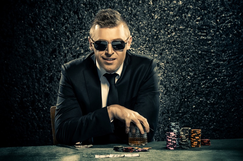 Man Casino Sunglasses Suit Water Table Chips