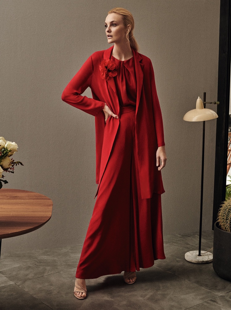 Caroline Trentini poses in all red ensemble for Max Mara.