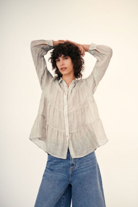 Mica Arganaraz Wears Zara's Relaxed Summer 2020 Styles Zara Linen Shirt and Jeans.