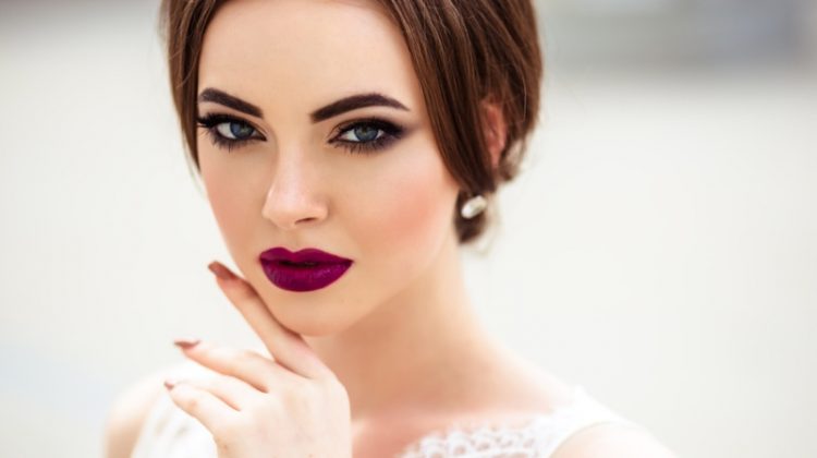 Model Beauty Makeup Bridal Purple Lips Closeup