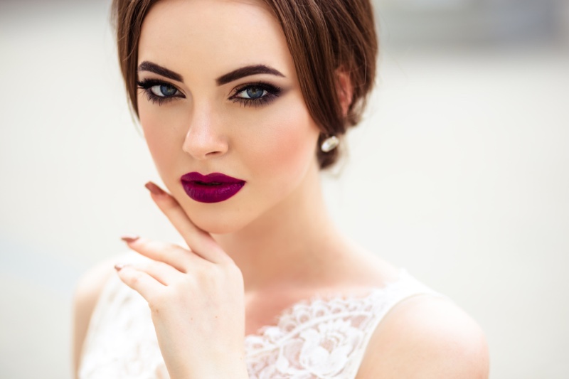 Model Beauty Makeup Bridal Purple Lips Closeup