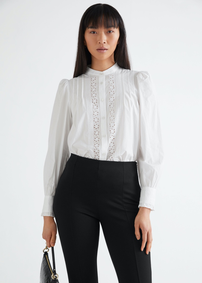 & Other Stories Embroidered A-Line Cotton Blouse $69