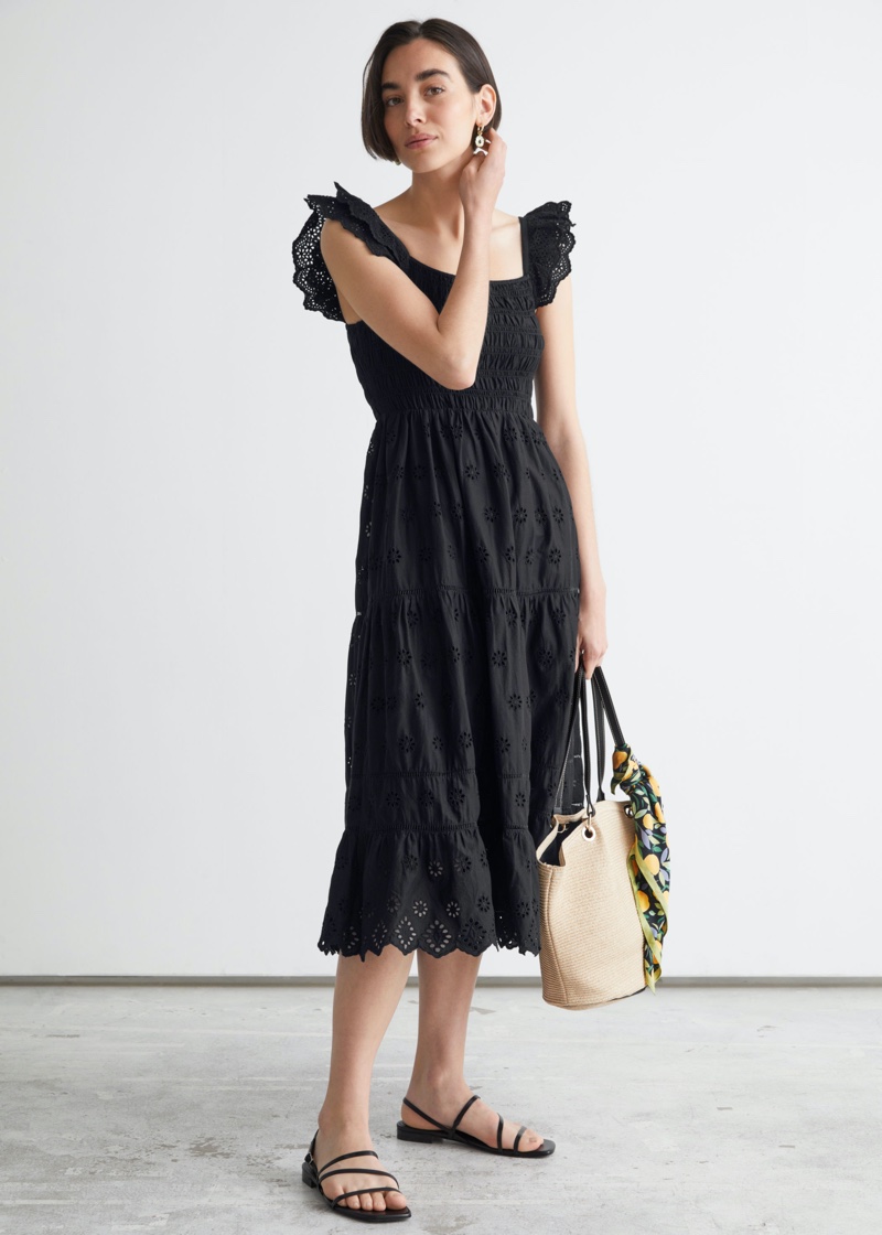 & Other Stories Embroidered Sleeveless Midi Dress $149