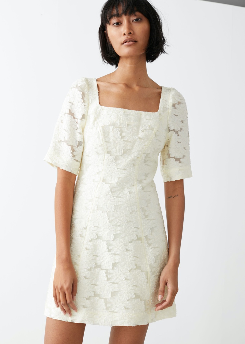 & Other Stories Flower Jacquard Mini Dress $129