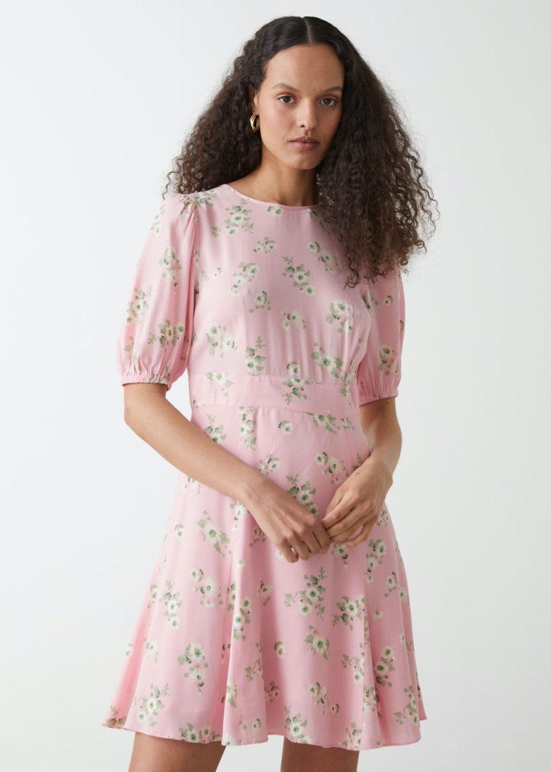 & Other Stories Puff Sleeve Mini Dress in Pink Florals $89