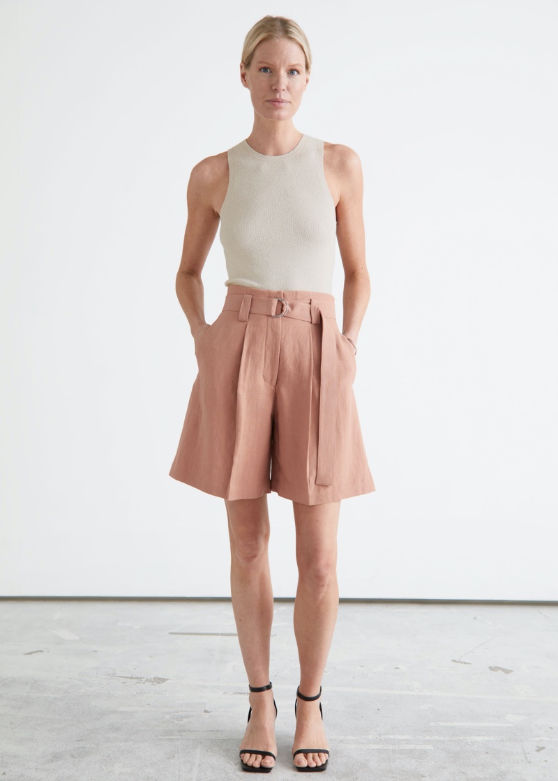 & Other Stories Wide Belted Press Crease Shorts $89